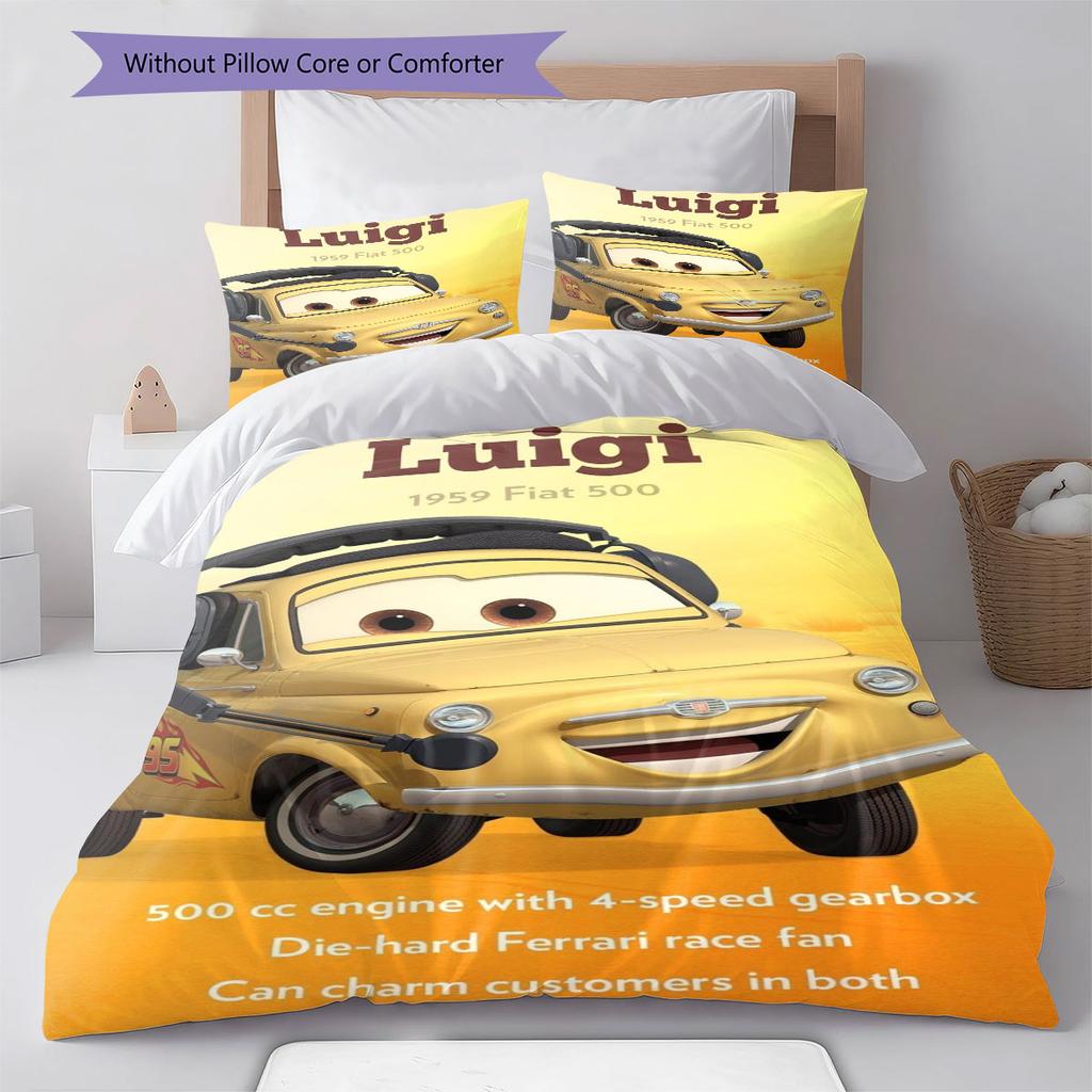 Lightning McQueen Cars 3Pcs Bedding Set for Kids, Soft Microfiber Bed Set for Boys Bedroom, Cartoon Movie Home Decor