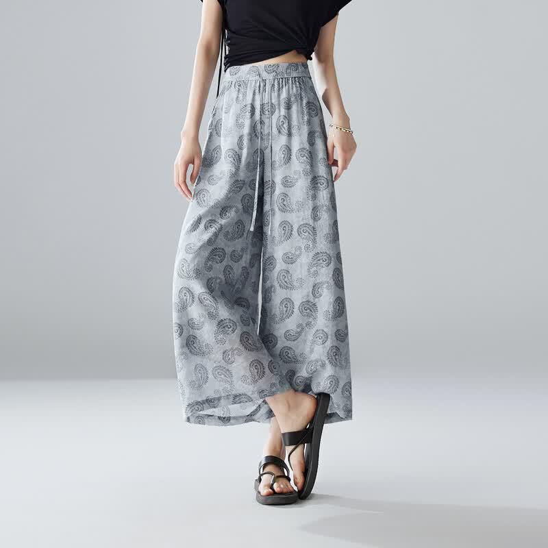 SOFSIL 2026 Summer Printed Wide-Leg Cropped Casual Pants