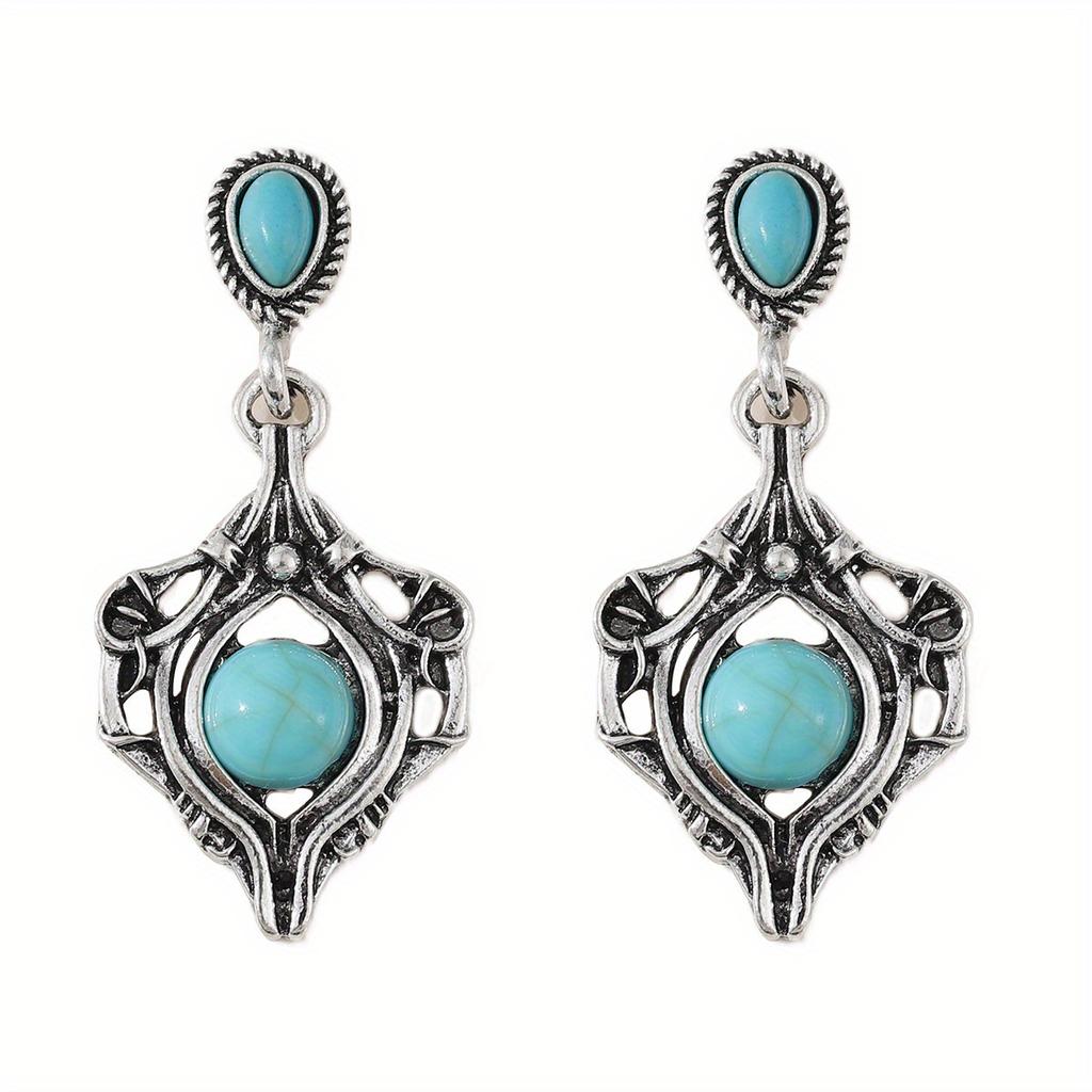 1 Pair of Vintage Bohemian Style Pendant Earrings, Elegant Turquoise Earrings, Suitable for Daily Wear