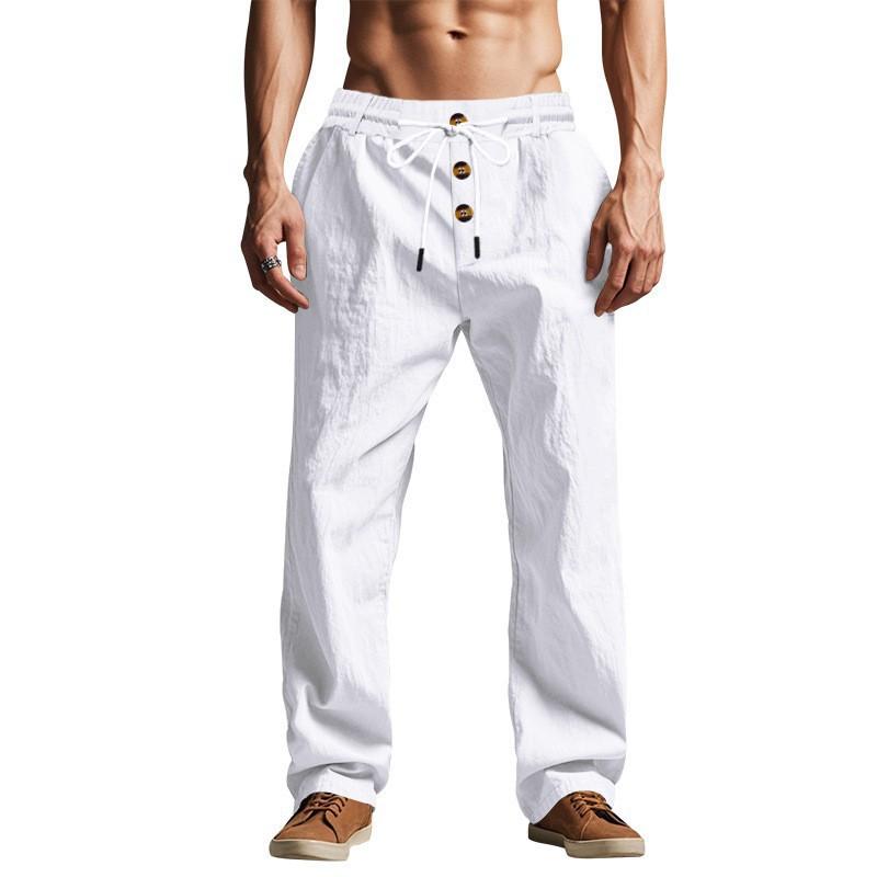 

Beach pants 2026 trendy men s casual pants, loose and skin-friendly, button-style casual sports trousers S белый