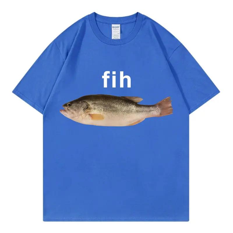 Mens Fun ShortSleeved Fish Pattern 100 Cotton LooseFitting Casual Fashion HighQuality Daily Wear TShirt