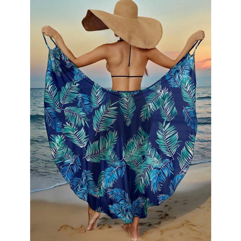Flamingo Tropical Print Beach Cover Up Loose Sleeveless Backless Maxi Dress