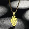 Kinital Laser Carved Exquisite Fashion Stainless Steel Necklace Anatomic Human Heart Charm Necklace Birthday Commemorative Gift