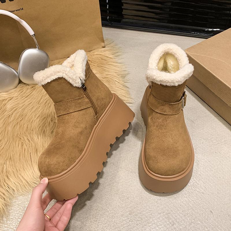 Ballerine cheville avec bottes de neige à enfiler bout rond chaussures pour femmes en solde 2024 marque talon moyen bord retourné unies bottes pour femmes