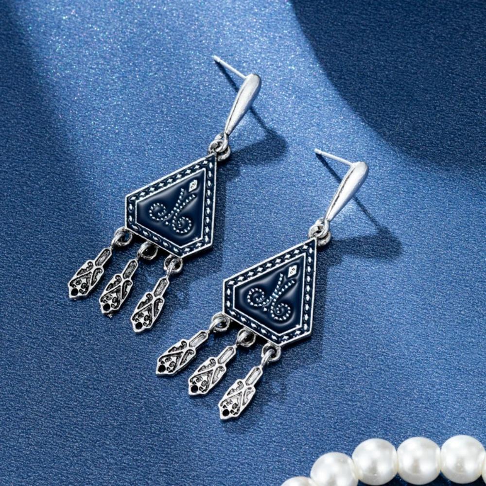New Geometric Triangle Patterned Tassel Earrings Rings Unique Trend Retro Light Luxury Versatile Nomadic Ethnic Jewelry Gifts