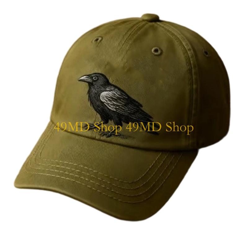 49MD Unisex Baseball Cap with Gothic Embroidery Crow Adjustable Snapbacks Dad Hat for Daily Activity Outdoor Sunproof Headwear