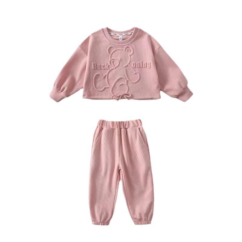 Girls Fall Bear Sweatshirt And Casual Pants Set Kids Long Sleeve Sportswear Two Piece Outfit For Toddler