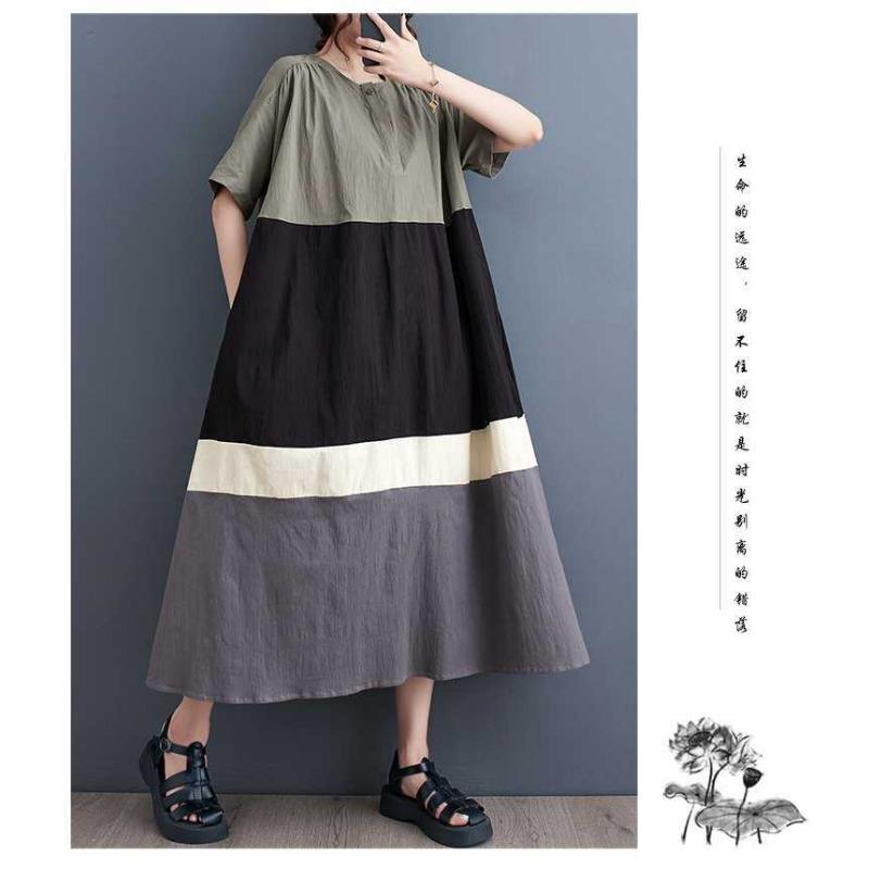 Summer New Style Korean-style Loose Large-Sized Patchwork Casual Simple Sweet Shirt Dress