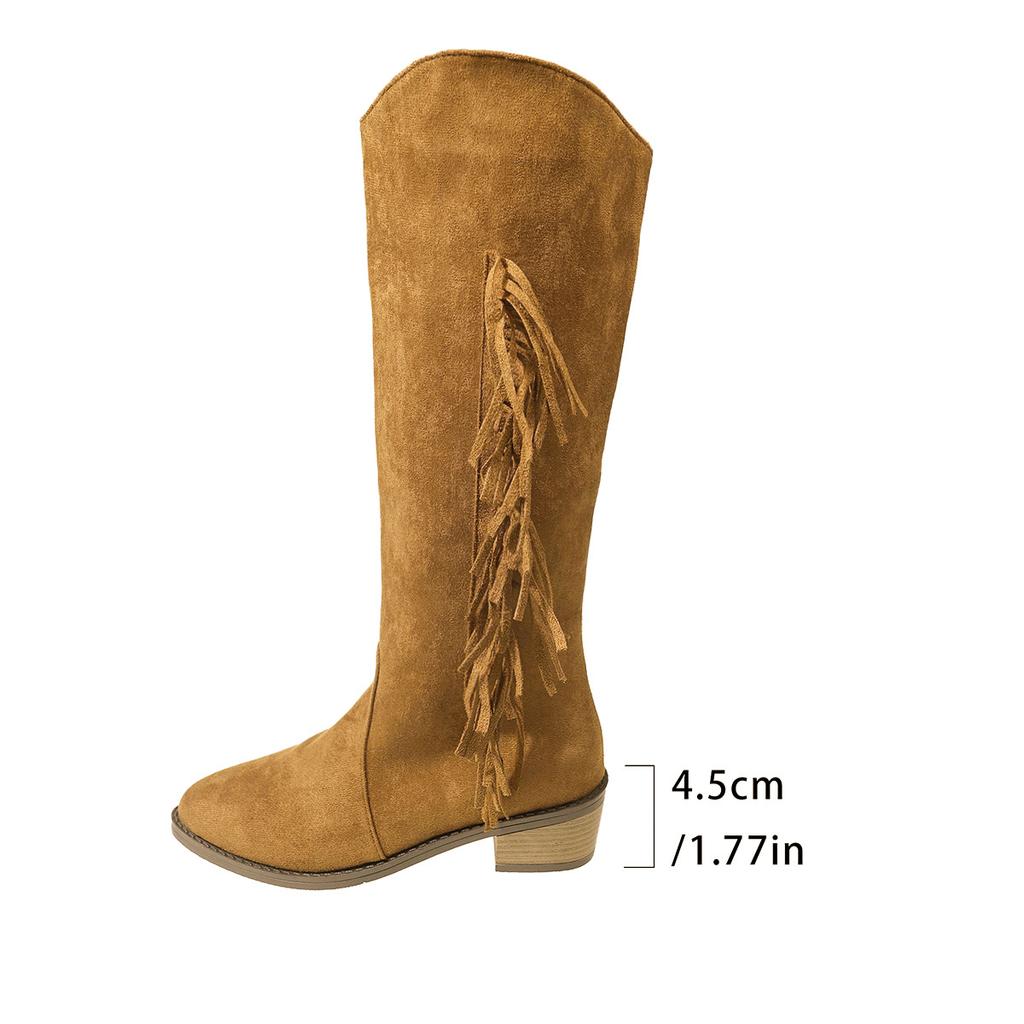 Size 36-43 Thick Heeled Pointed Suede Mid Heeled Boots for Women Autumn and Winter Tassel British Style Mid Heeled Long Boots