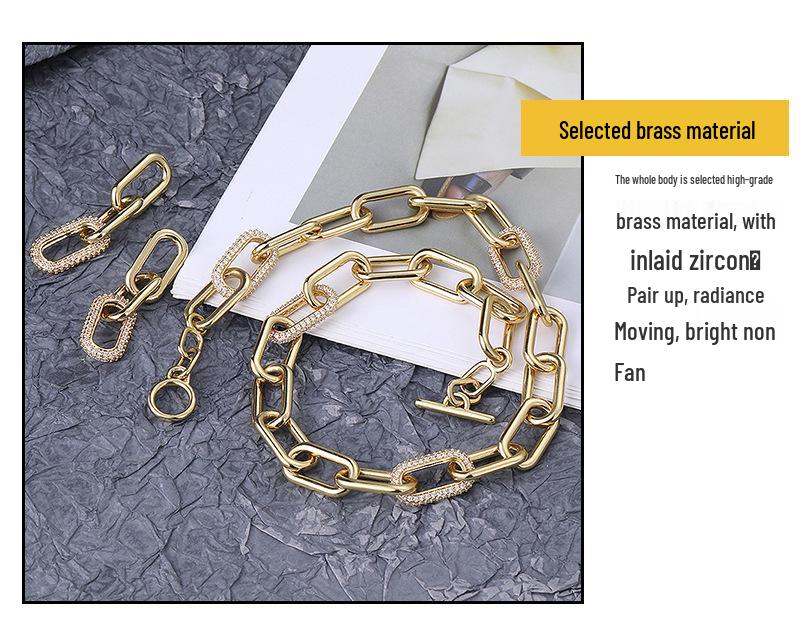 Zircon Gold Oval Necklace & Earring Set: Versatile Spring Fashion for Influential Women