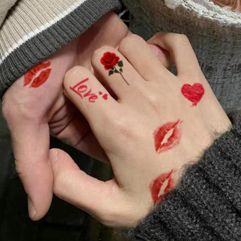 10 Stück temporäre Tattoo-Aufkleber, rotes Herz, Lippen, Rose, wasserdicht, gefälschte Aufkleber, Körperkunst-Tattoos für Valentinstag, Geburtstage