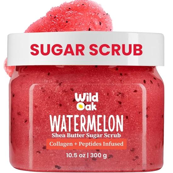 WildOak Watermelon Sugar Body Scrub | 300g | Kojic Acid, Hyaluronic Acid, Ceramides, Collagen & Peptides | Hydrates & Exfoliates
