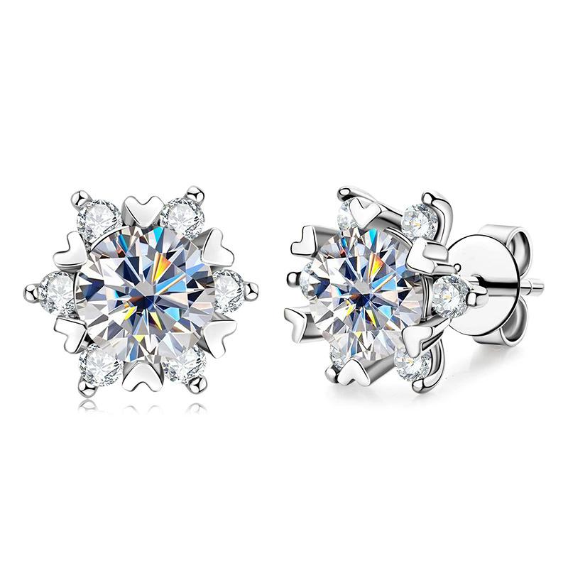 S925 Silver Moissanite Snowflake Earrings For Women, Fashionable And Classic 6-claw Design As A Valentine's Day Gift For Friends