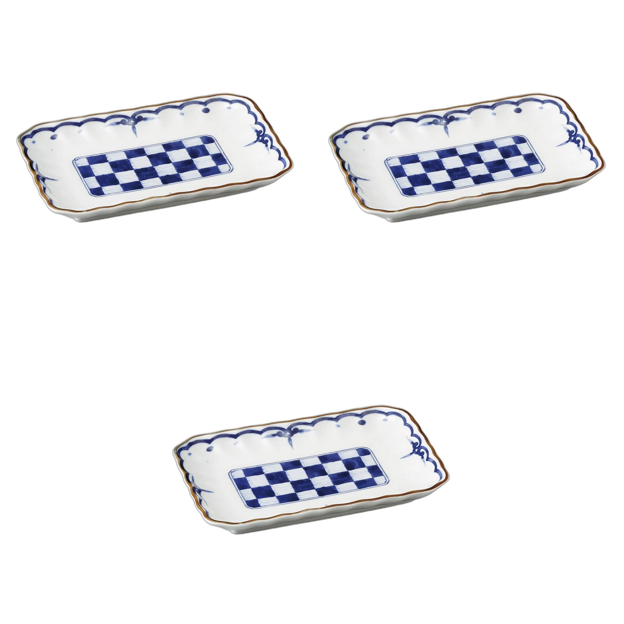 

Набор из 3 клетчатых тарелок для якитори x x Керамические тарелки для якитори от Setomonohonpo [19.5 12.7 2.5 см]