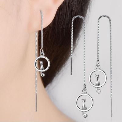 New Arrival Popular Stylish Fashionable Adorable Animal Sterling Silver Color Jewelry Long Tassel Ear Line Moon Cat Exquisite Craftsmanship Dangle