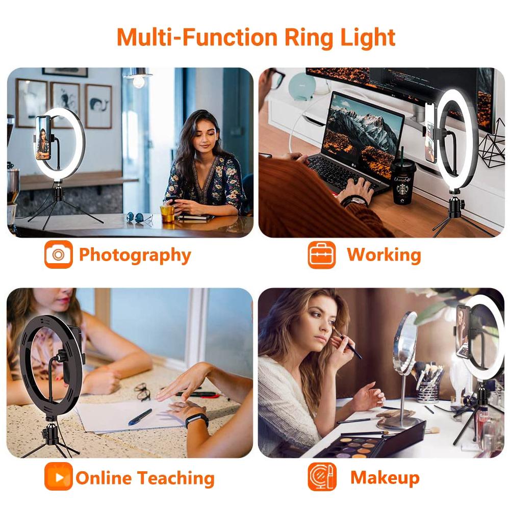 26cm 10 Inch Led Ring Selfie Light Dimmable Photography Lighting Kit Usb Charging With Tripod 120 Beads For Live Streaming Video Recording