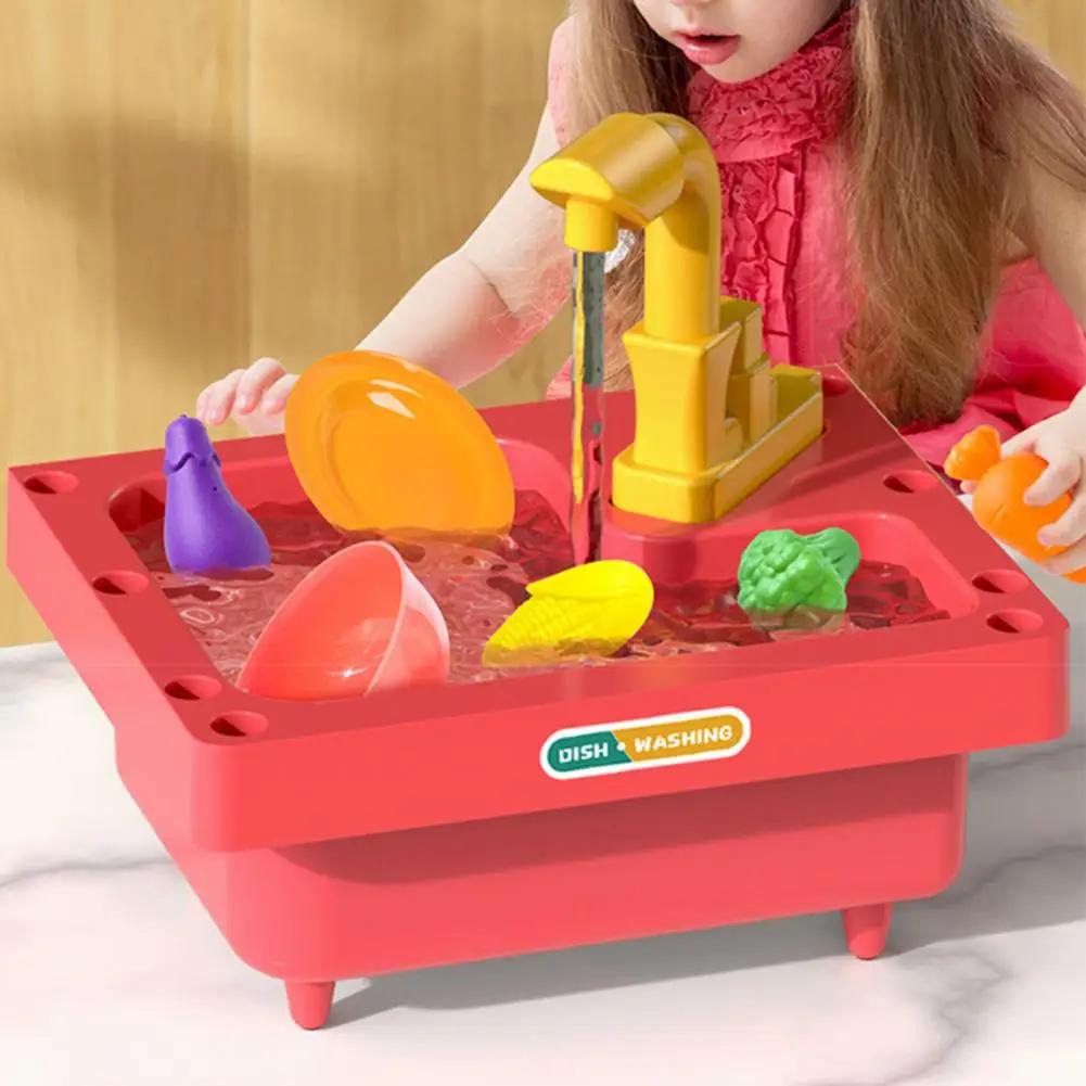 Table de Lavage de Vaisselle Non Toxique pour Enfants Cuisine Jeu de Rôle Robinet Cycle de Sortie Eau de Recyclage Kit d'Évier Électrique Jouets en Plastique pour Enfants Cadeaux