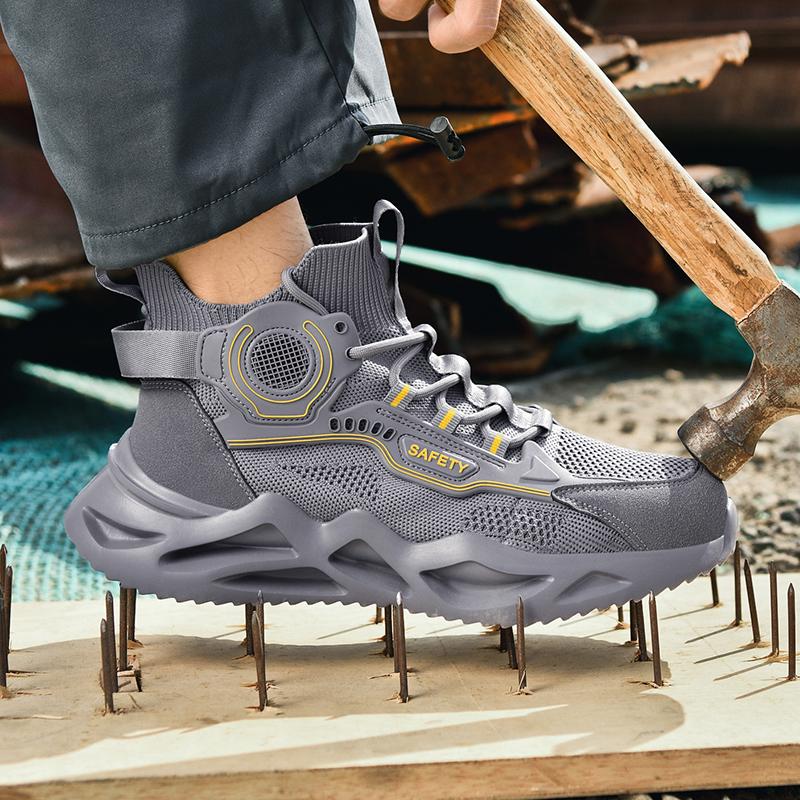 Men Women Steel Toe Safety Shoes Rotating Push Button Puncture Proof Work Sneakers Breathable Anti-smash Anti-stab Construction Security Shoes