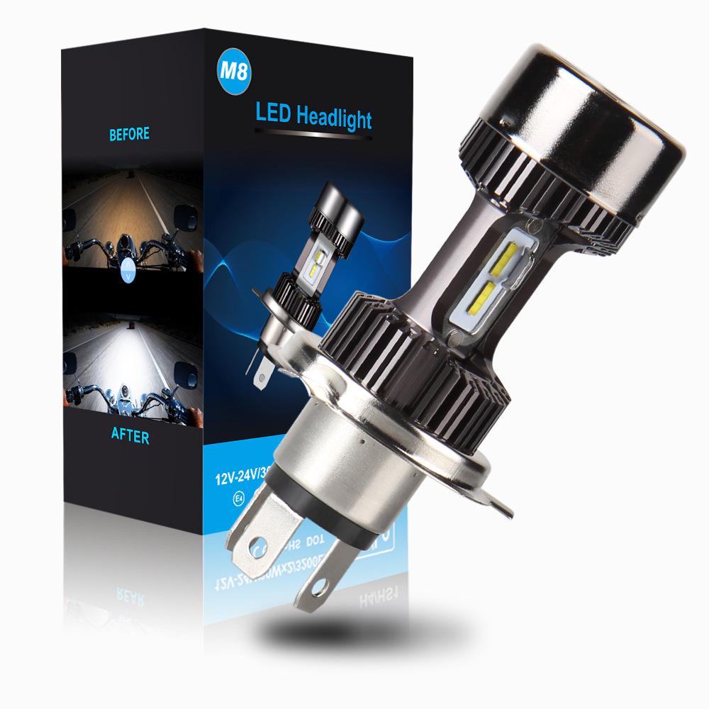 

Светодиодная фара для электромотоцикла M8 H4 HS1: Сверхяркий, встроенный 3-контактный, светодиодный свет с широким напряжением 9-48 В Three-pronged H4