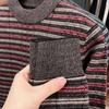 JOW Men's Thickened Contrast Striped Pure Wool Semi-High Neck Sweater