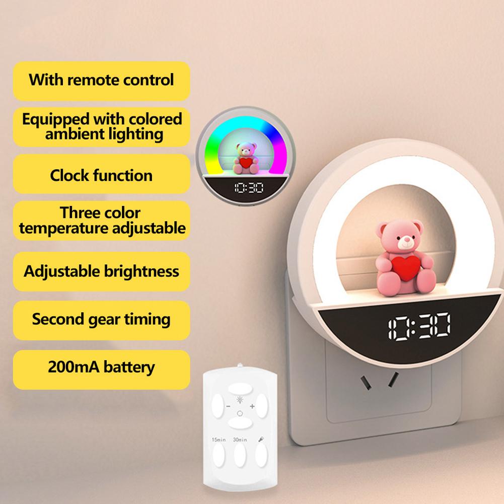 LED Bear Night Light Dimmable Wall Light with Remote Control Plug In Sleeping Light Cute Atmosphere Light for Children