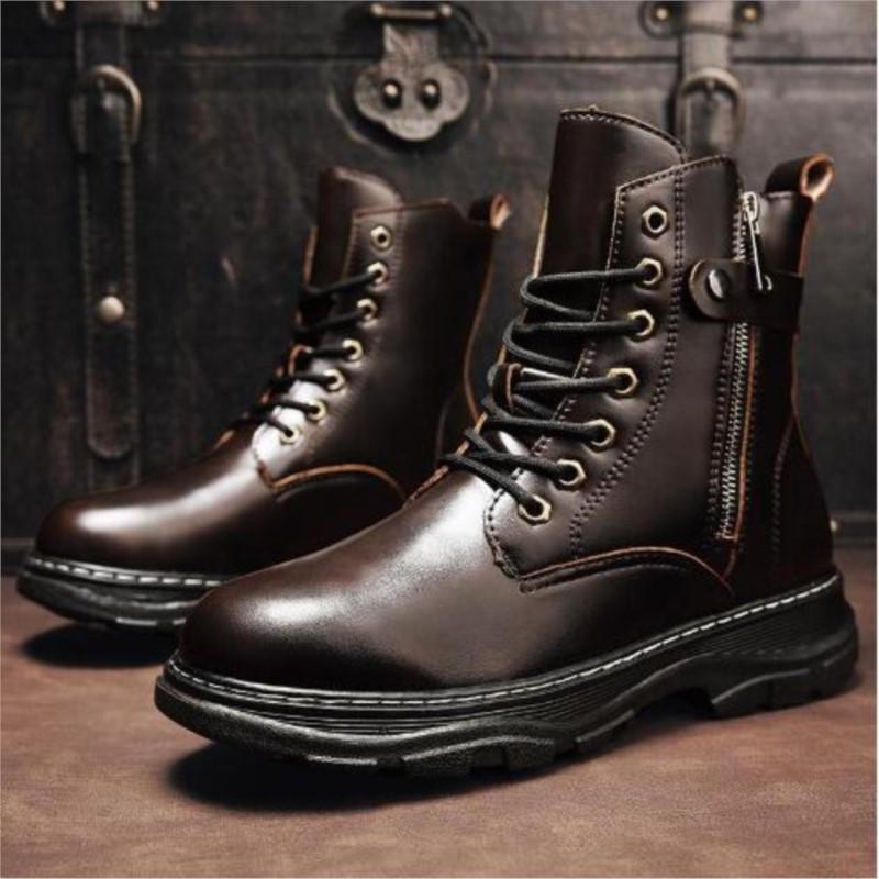 Autumn high top leather work boots Motorcycle boots retro British ankle boots shoes  D19