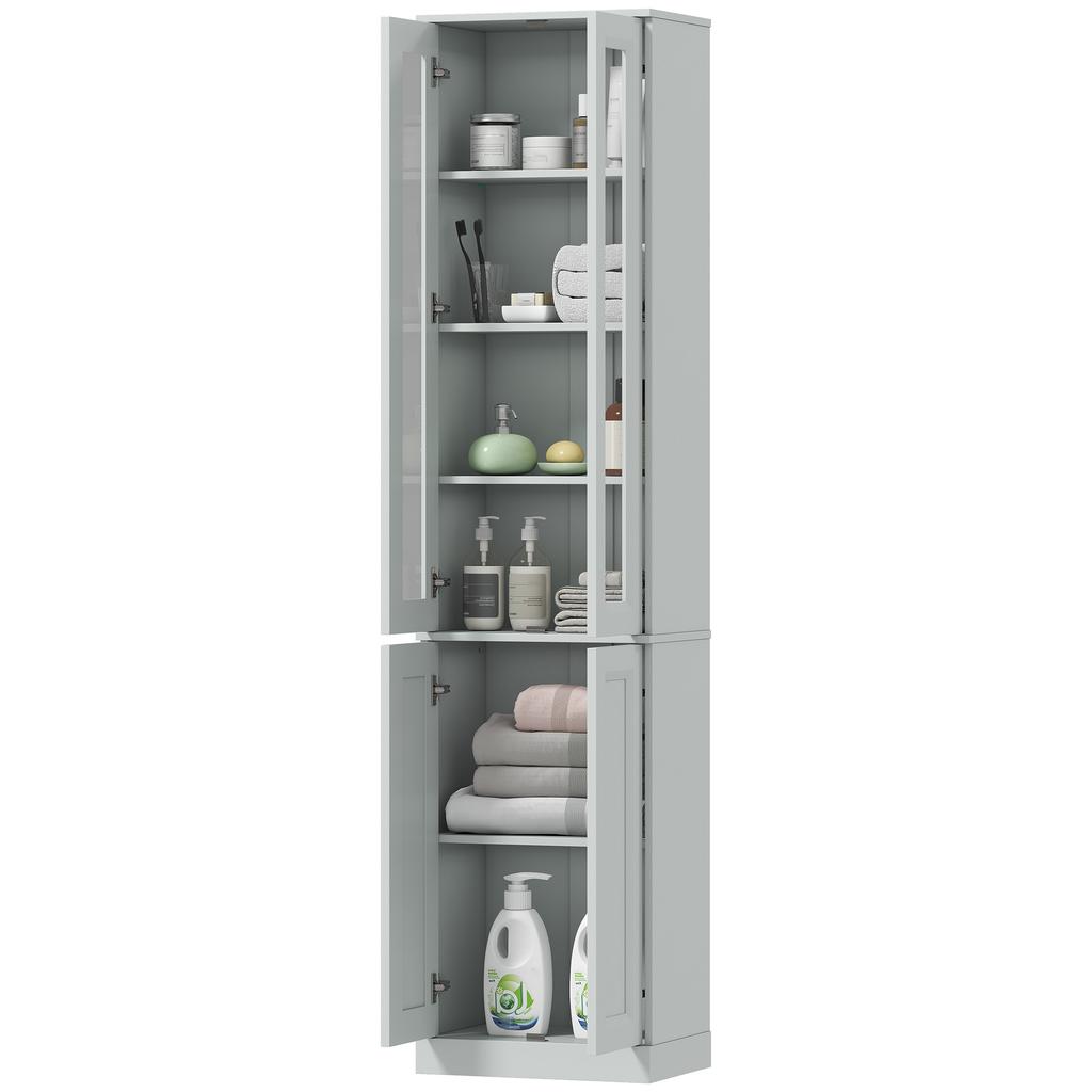 Tall Bathroom Storage Cabinet, 6-Tier Slim Bathroom Cabinet with Adjustable Shelf, 4 Soft-Close Doors, Dusty Blue