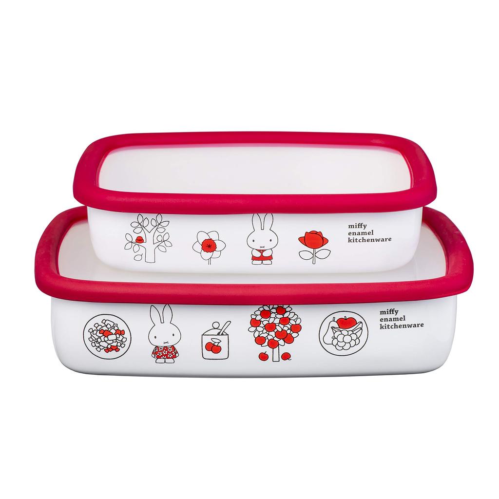Emile Miffy Enamel Storage Container Square ML and Alkaline Odor and Heat GoodPlus+ (Shallow Set) [Acid Resistant, Resistant] [Oven Safe] [Storage