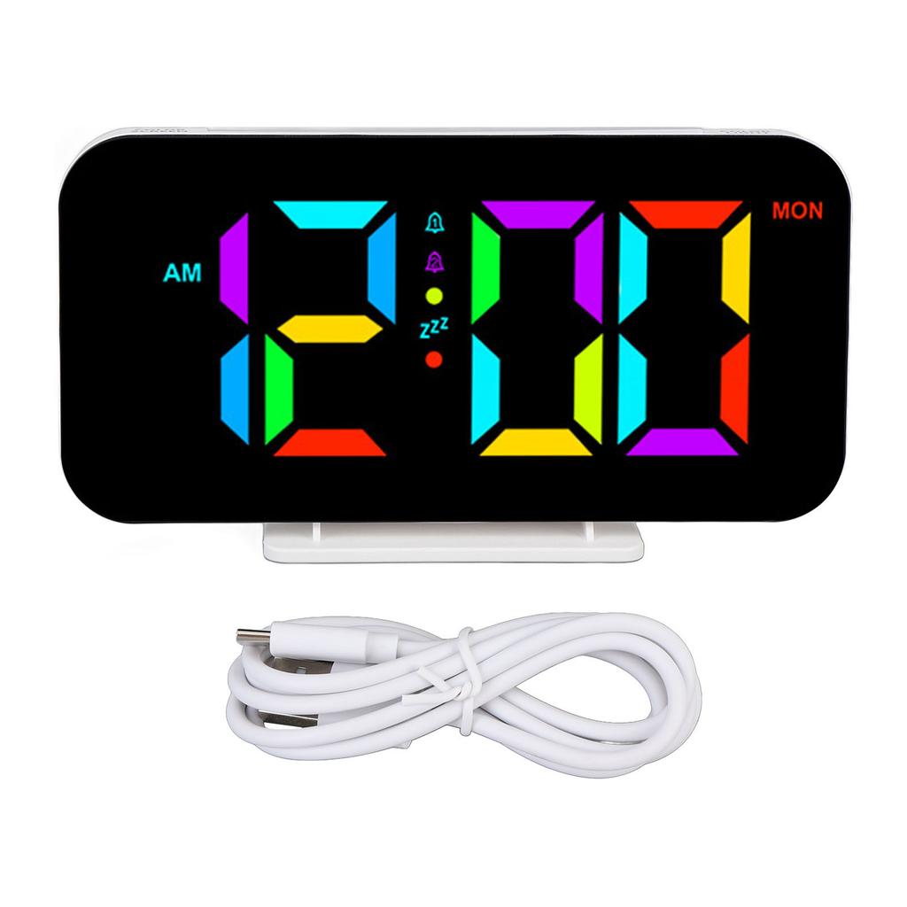 Digital Alarm Clock RGB 5 Brightness 2 Alarms Adjustable Volume 10 Night Light Snooze Mode Electric Desk Clock