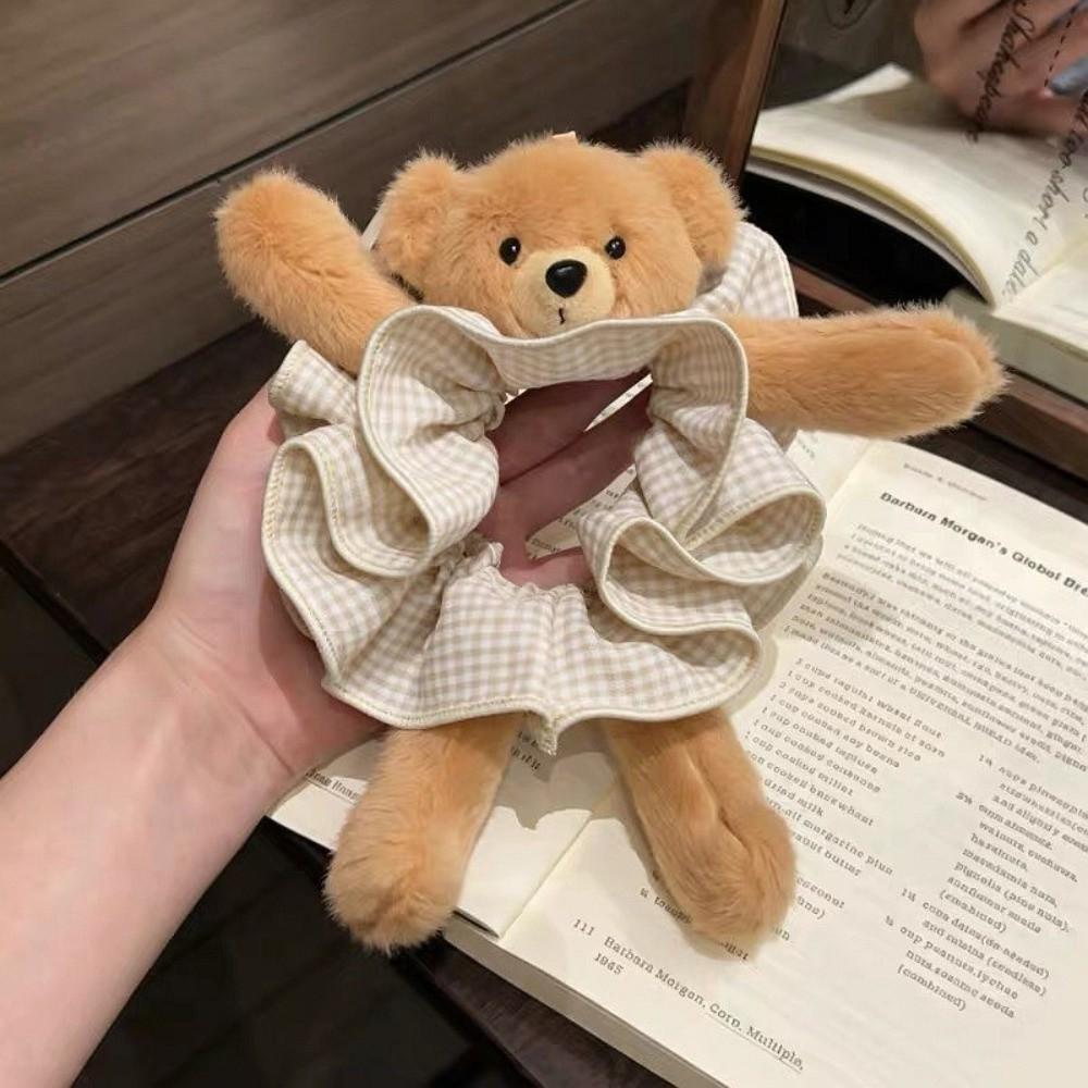 Versatile Plaid Ponytail Holder Cute Hair Rope Gift Plush Bear Scrunchies Office