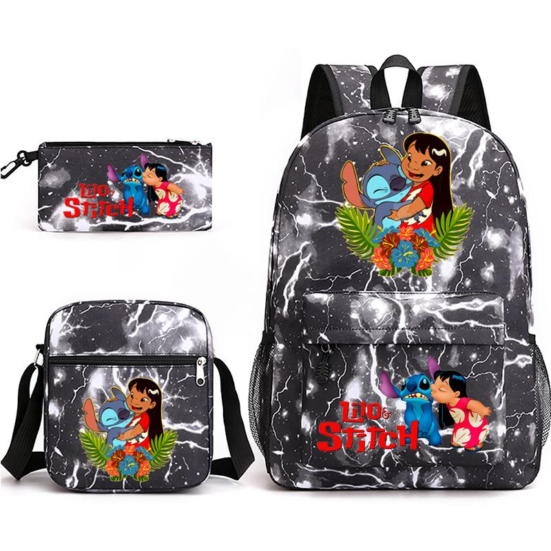 Large Capacity Schoolbag with Shoulder Strap; Student Three-piece Pencil Case Set