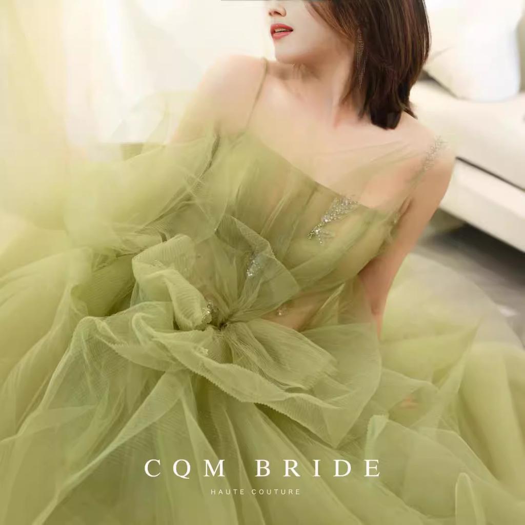 Rochie de mireasă ușoară pentru femei 2025 rochie de culoare verde temperament de zână rochie lungă cu trenă banchet de bun venit rochie de mireasă Mori