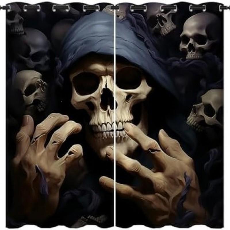 Halloween Decorative Blackout Curtains Living Room Bedroom Gothic Skull Ghost Theme Window Drapes