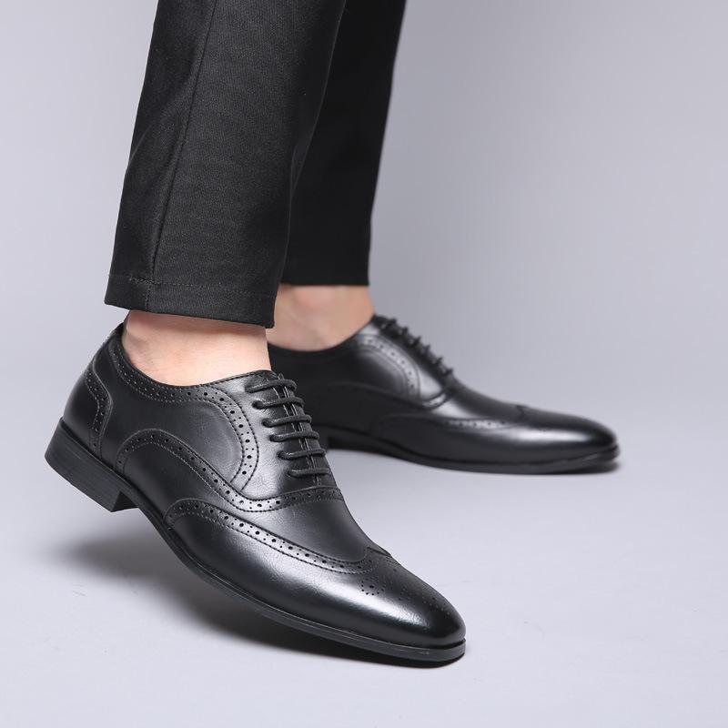 New Large Size Men's Retro Business Dress Fashion Leather Shoes British Casual Single Shoes Brock Trendy Shoes Men's Single Shoes
