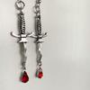 Personality Goth Sliver Color Knife Blood Sword Red Blood Drops Crystal Dangle Earrings for Women Men Hallowmas Jewelry Gifts