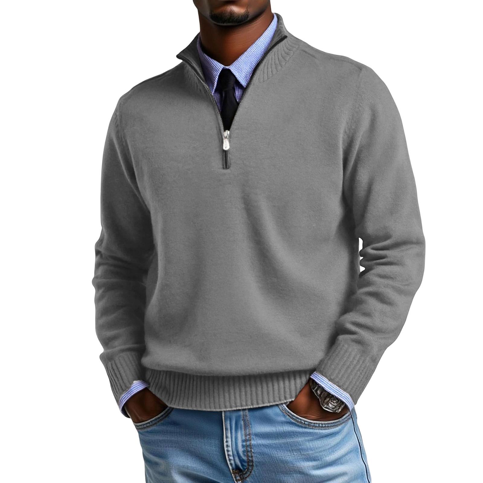 

Men s Big Size Knitting Zipper Keep Warm Base Layer Shirt Sweater XXXL світло-сірий колір