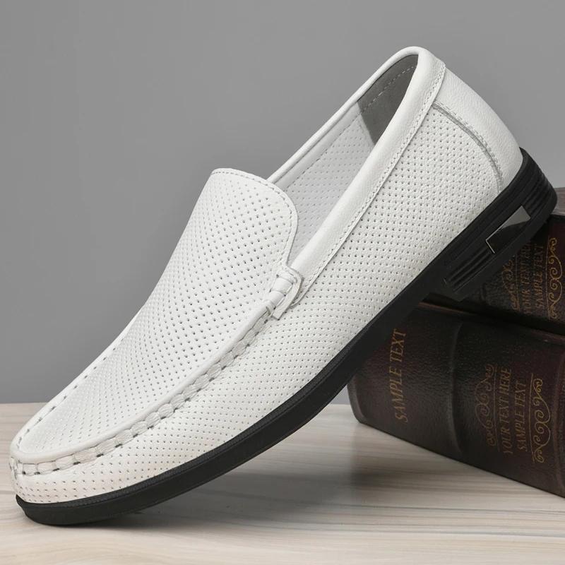 Fashion Genuine Leather Mens Shoes New Design Casual Loafers Slip-on Business Dress Shoes Comfortable Driving Footwear Classic Moccasins