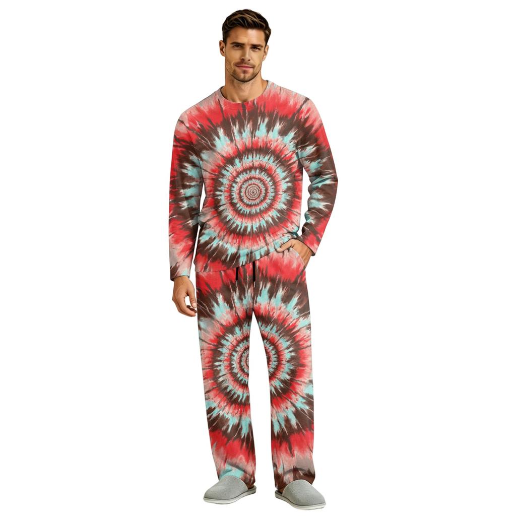 Men's Long Sleeve Pajama Set with Button Crotch and Elastic Drawstring Waist for Home Comfort