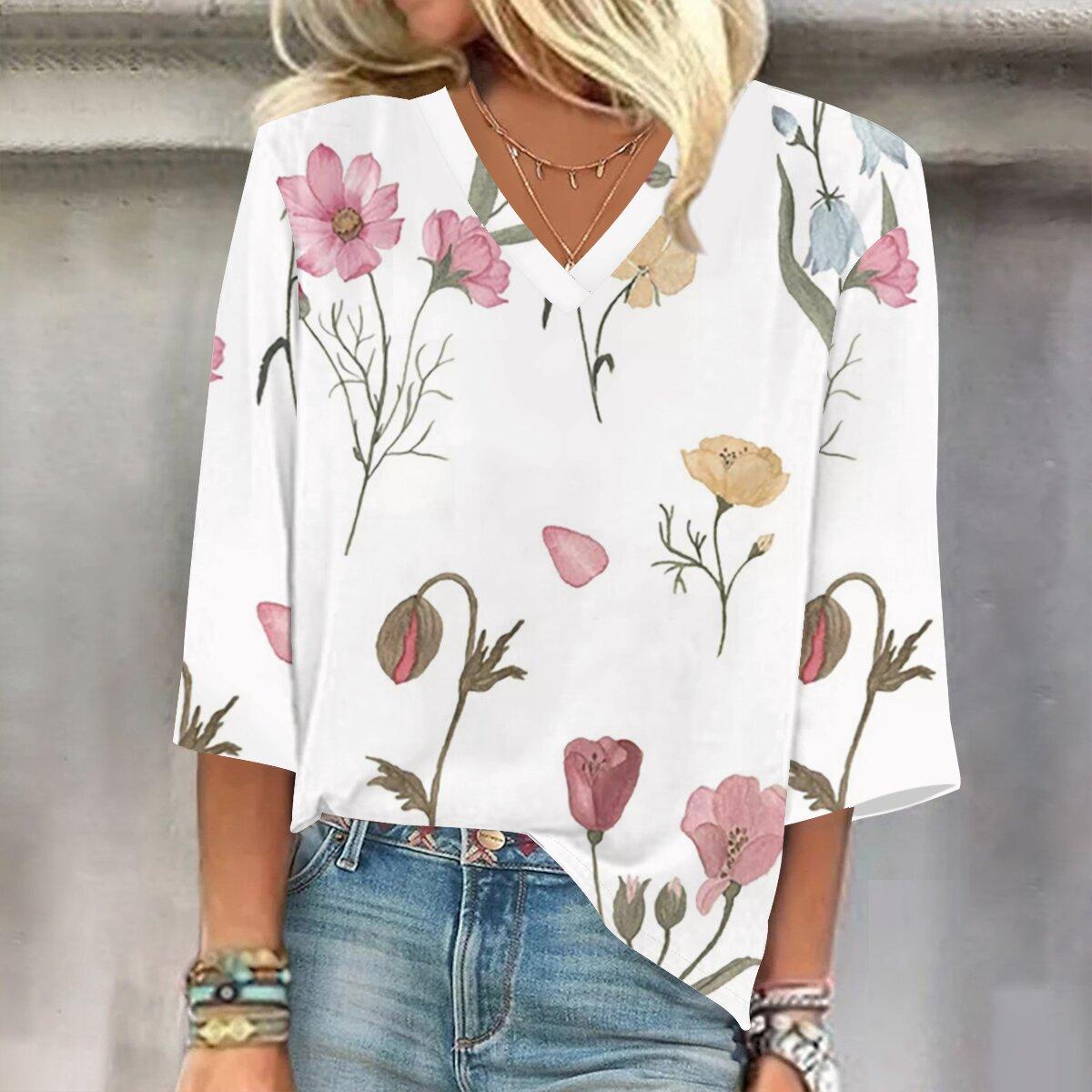 

2023 Весенне-осенний новый модный топ с рукавом 3/4 и принтом