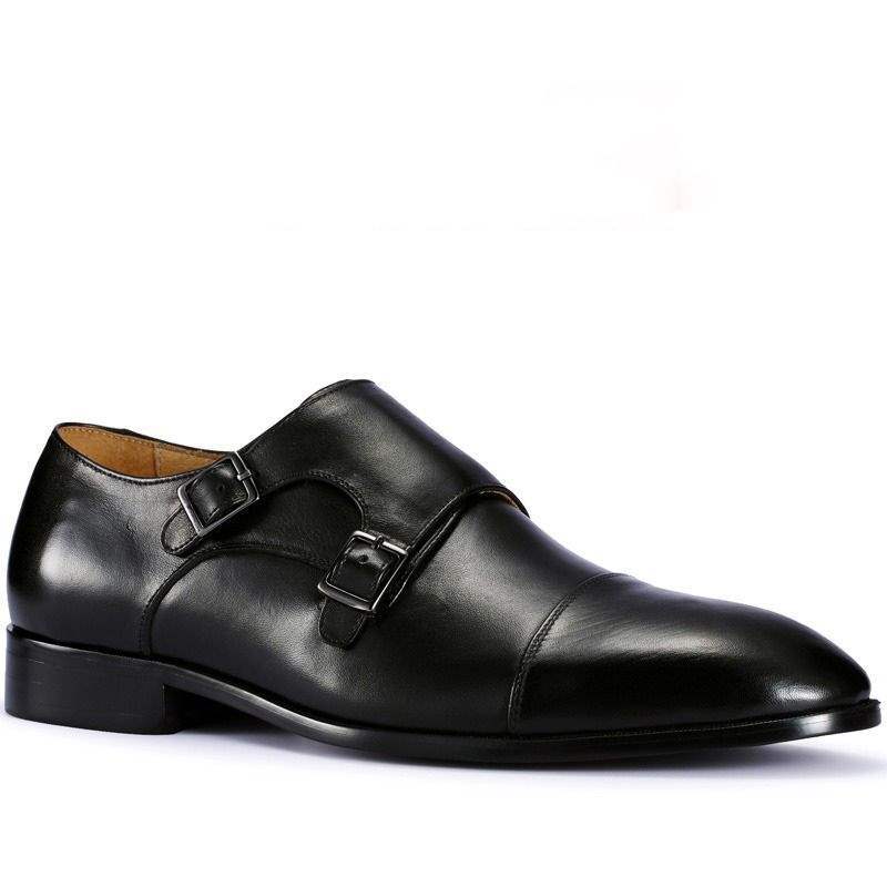 British Monk Shoes Trendy Three-joint Buckle Monk Leather Shoes Men's Inner Height Increase Business Dress Wedding Groom Shoes