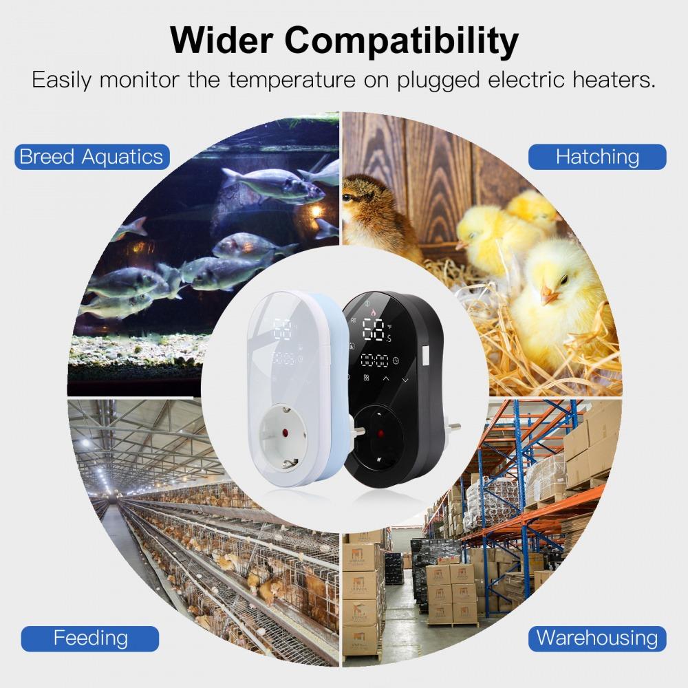 Tuya Smart WiFi LED Thermostat EU Plug Timer Outlet Heating And Cooling Mode 16A APP Remote Control Work With Alexa Google Home