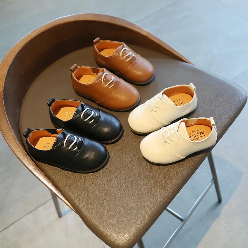 Spring New Casual Children's Slip-on Beanie Shoes British Style Boys Girls Leather Shoes All-mtach Kids Flats Baby Sneakers
