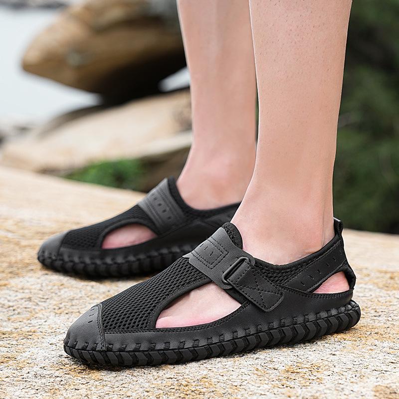 Large Size Men's Mesh Shoes Breathable Summer Hollow Men's Shoes Outdoor Light Casual Shoes Wading Non-slip Handmade Shoes