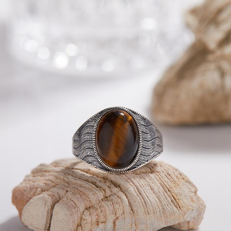 S925 Silber Naturfarbener Schatzring, Breitseitiger Retro-Zeigefingerring, Hochwertiger Nicht-Verblassender Thailändischer Silber Partnerring für Männer und Frauen.