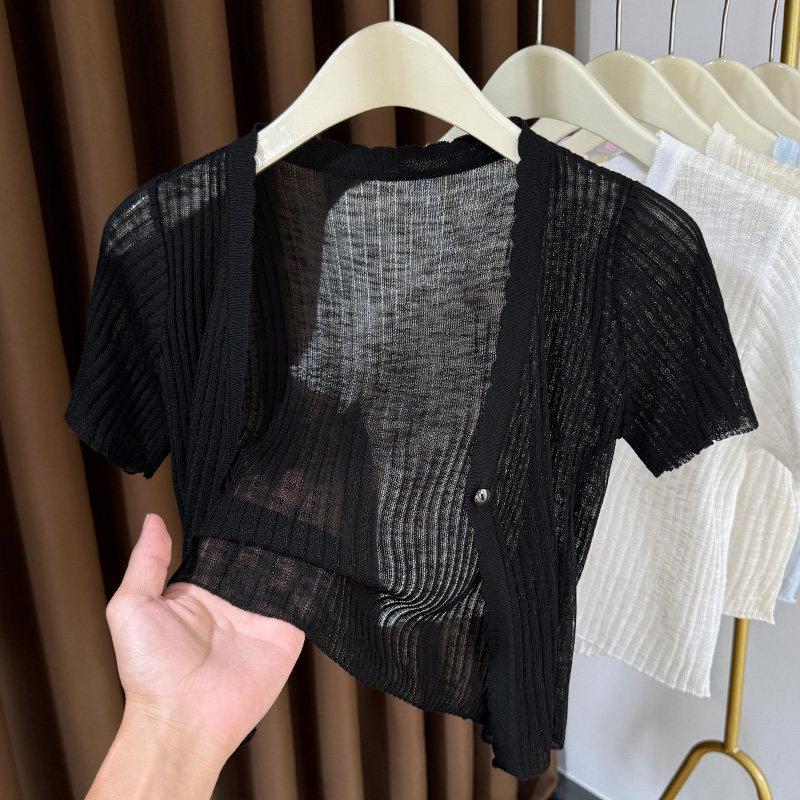 French Ice Silk Sun-Protective Knit Short Sleeve Shawl Cardigan for Women - Summer 2026