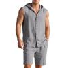 Men's Linen Set, Solid Color Lightweight Hooded Sleeveless Shirt And Elastic Waist Breathable Shorts, Two-piece Set, Men's Vacation Beach Set