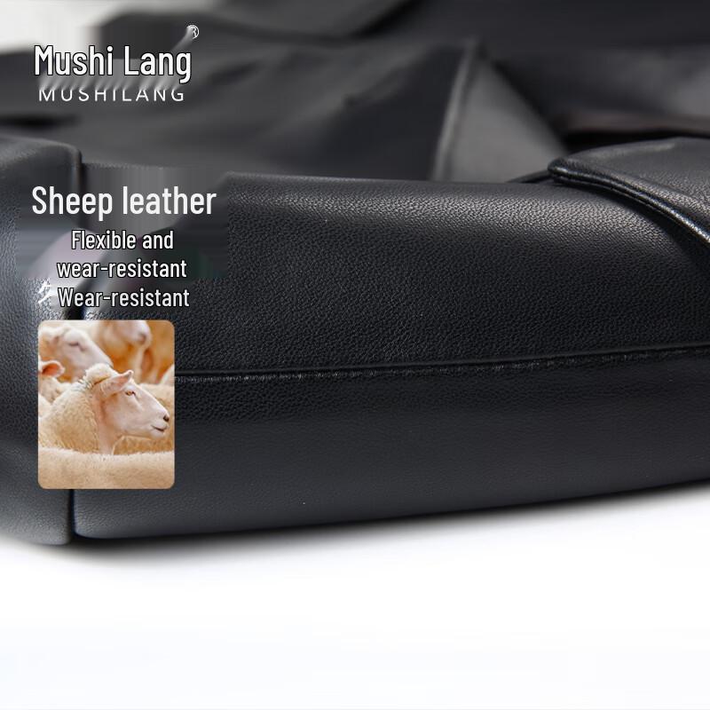 MushiLang Men's First-Layer Sheepskin Leather Blazer
