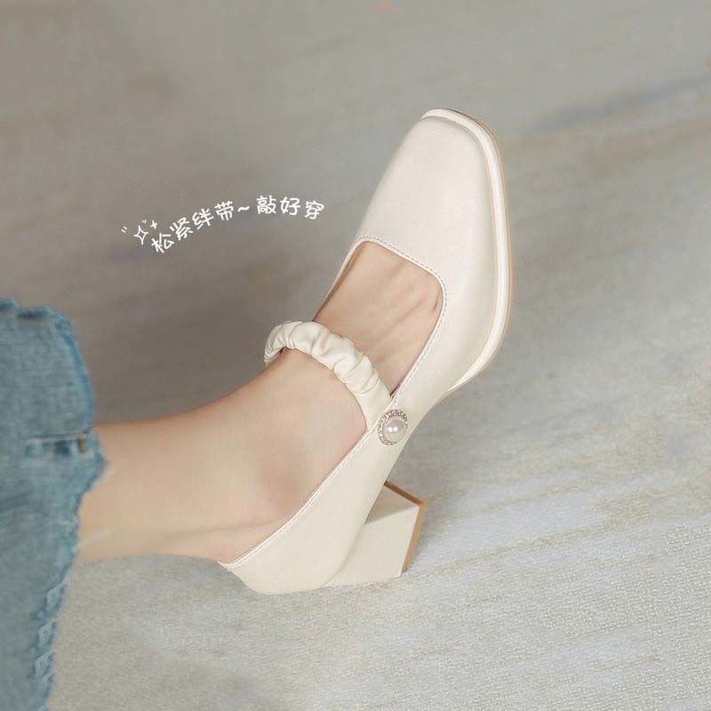 Woman Pumps with Medium Heels Square Toe Mary Jane Shoes for Women Stylish 39 Luxury Brand Vacation Fashion 2025 Trend Footwear