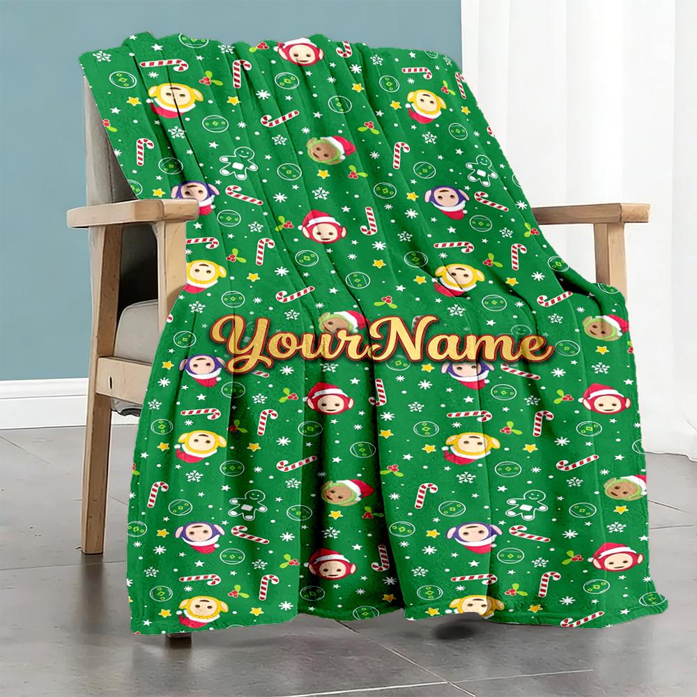 Teletubbies Personalized Name Blanket Lightweight Customizable Blanket Warmthful Decor for Bed Nap Chair Office Chair All-Season Use