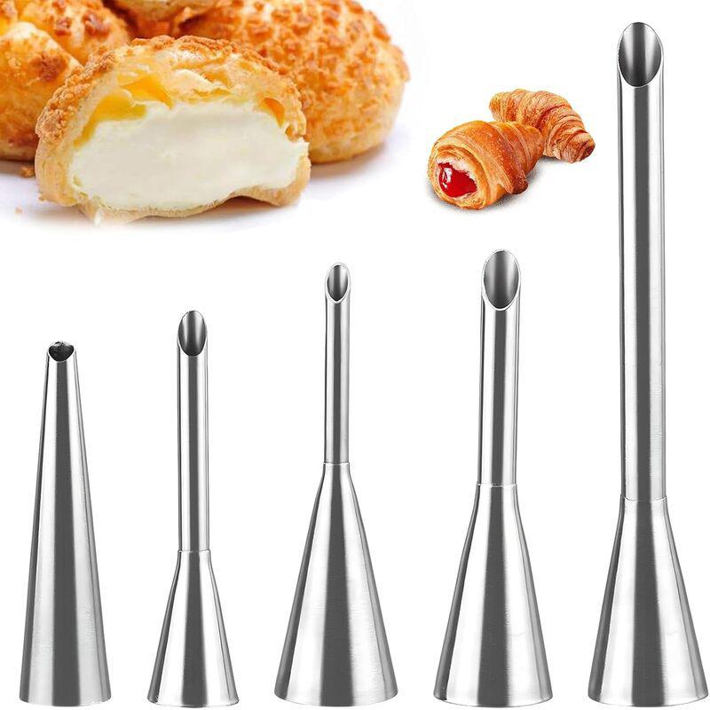 5-Piece Cream Puff Piping Tips Set - Large, Medium, Small, 304 Stainless Steel